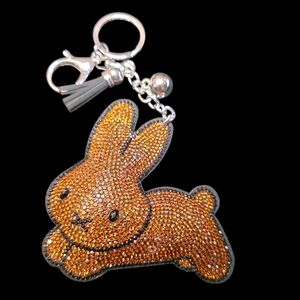 Large Sparkling Brown Bunny Bag Charm / Keychain